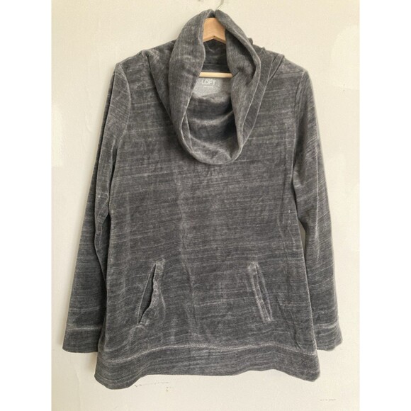 LOFT Ann Taylor Bundle of Tops LARGE Velour Cowl Neck & Open Knit Sweater Gray - Picture 1 of 16